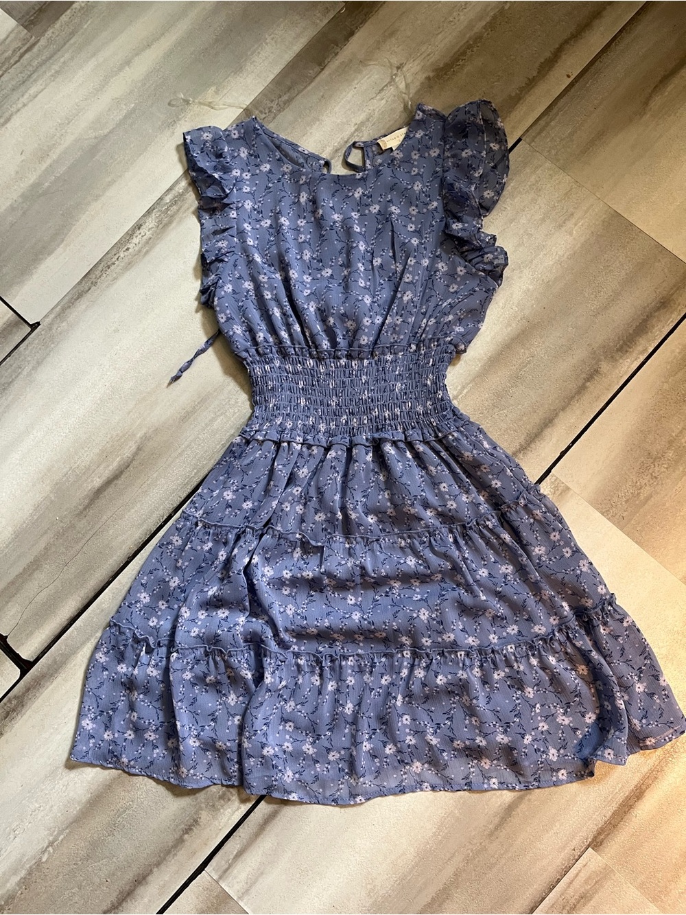 Alter’d State Smocked Waist Blue Floral Midi Dress, Size Small- Rush, feminine